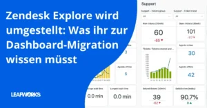 Illustration zu Zendesk Dashboard-Migration: Beraterin zeigt Team neue Report-Ansicht im Builder