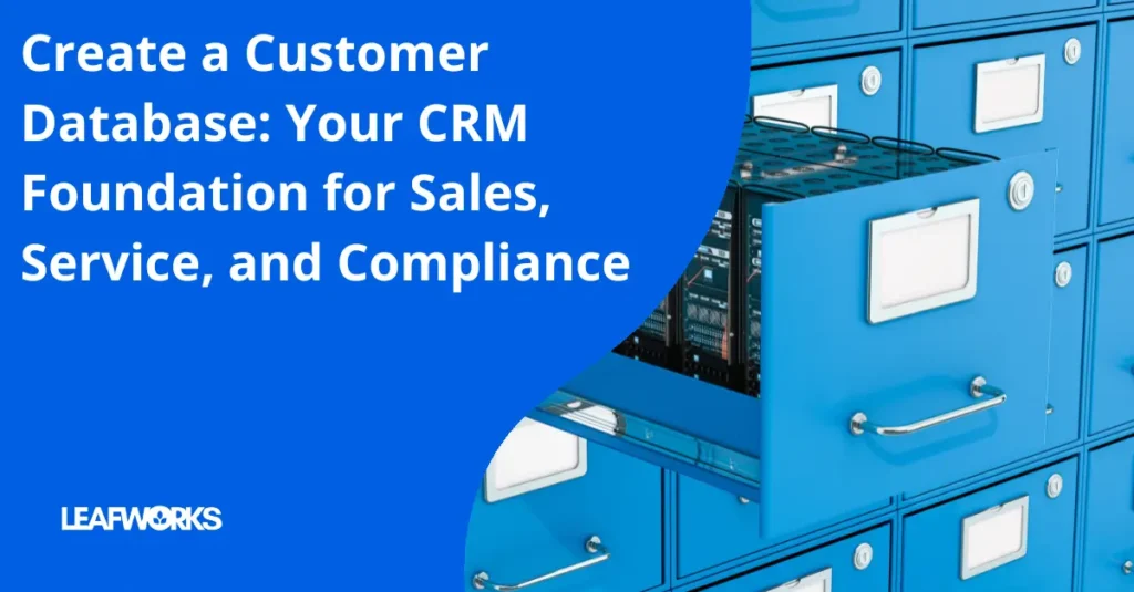 Illustration of a structured customer database connected to CRM systems for sales and support.
