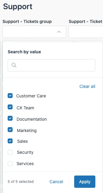 live-dashbord Zendesk Explore mit Mulitfilter