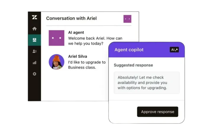 Screenshot: Zendesk Copilot schlägt Agent:innen passende Antworten vor – eingerichtet mit Leafworks.