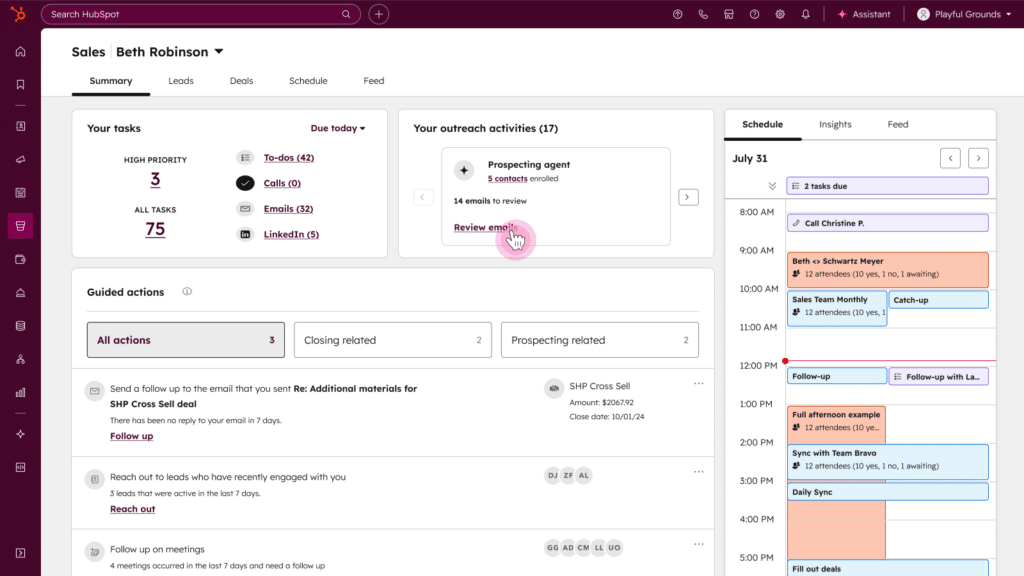 Hubspot Sales Hub Screenshot