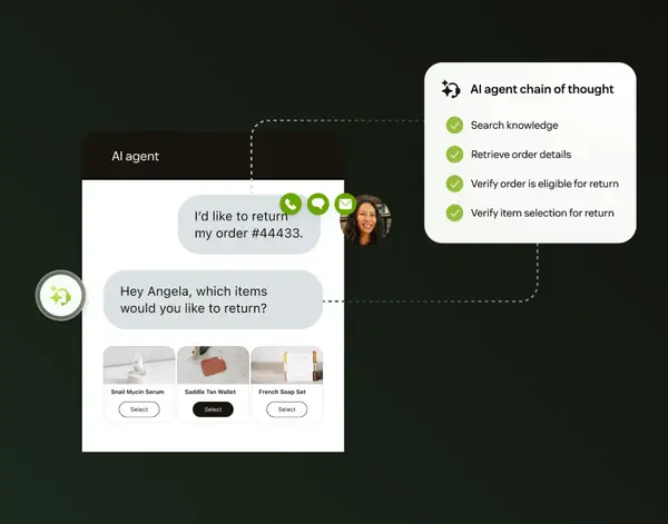 Zendesk AI Agent prüft Bestelldaten und Rückgabebedingungen für eine Retoure